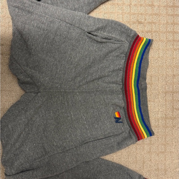 Aviator Nation SET, Gray Hoodie and pants with Rainbow Trim - Picture 2 of 5